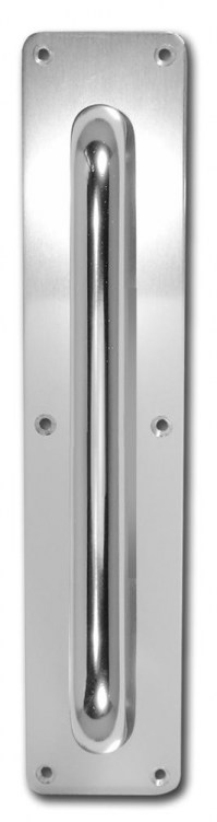 Asec Screw Fix Pull Door Handle on Plate Polished Aluminium 63 x 300mm