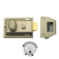 Yale 77 Traditional Nightlatch 92mm Bronze Case Satin Chrome Cylinder