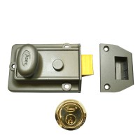 ASEC Traditional Nightlatch Grey Case Polished Brass Cylinder 90mm