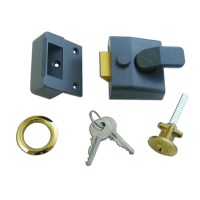 Asec Standard Night Latch Door Lock Grey Case Brass Cylinder 60mm