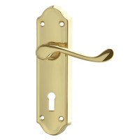 Asec Ashstead Door Furniture Handle Lever Lock Long Plate Brass