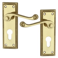 Asec Georgian Door Furniture Handle Lever Lock Euro Brass