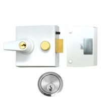 Union 1098 Nightlatch 85mm White Case Satin Chrome Cylinder