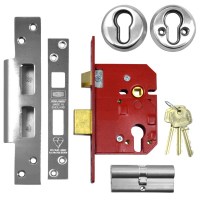 Union 222441E BS:3621 Euro Cylinder Mortice Sash Lock 80mm Satin Chrome