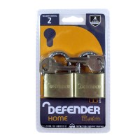 Defender Standard Shackle Brass Padlocks - 20mm Twin Pack