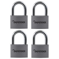 Defender Open Shackle Aluminium Padlock - 40mm 4 Pack