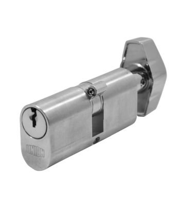 Union 2x13 5 Pin Oval Key and Turn Cylinders Brass and Satin Chrome