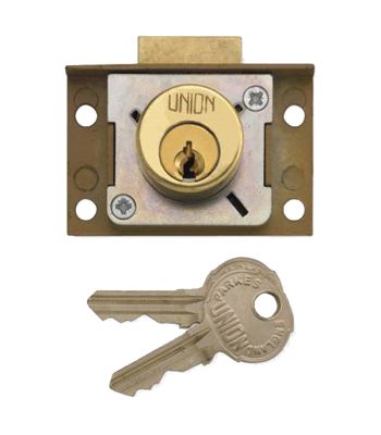 Union 4138 Cylinder Springbolt Cupboard Till Lock in Brass