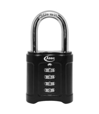 Asec 4 Dial Open Shackle Combination Padlock - Black