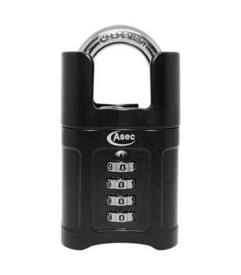 Asec 4 Dial Closed Shakcle Combination Padlock - Black