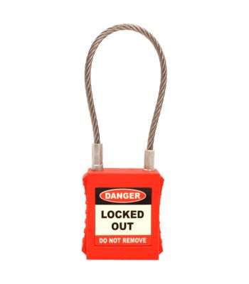 Asec Lockout Tagout Padlock LOTO With Wire Cable - Red