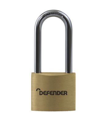 Defender Long Shackle Brass Padlock